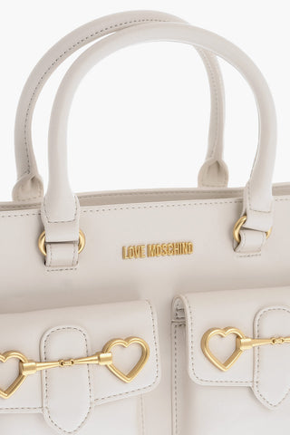 Moschino LOVE Double Pocket Faux Leather Tote Bag With Clamp