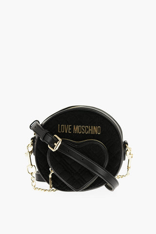 Moschino LOVE Faux Leather and Fabric Round Crossbody Bag with Heart