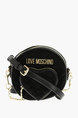 Moschino LOVE Faux Leather and Fabric Round Crossbody Bag with Heart