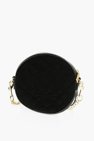 Moschino LOVE Faux Leather and Fabric Round Crossbody Bag with Heart