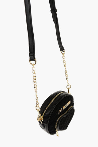 Moschino LOVE Faux Leather and Fabric Round Crossbody Bag with Heart