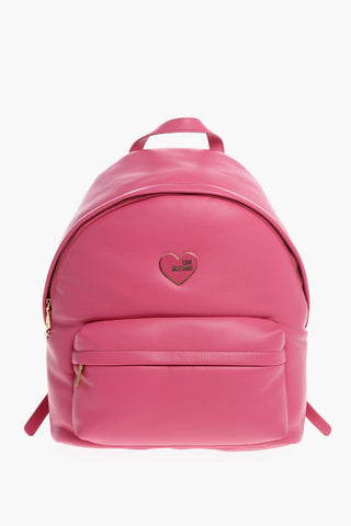 Moschino LOVE Faux Leather Backpack with Metal Heart