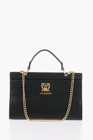 Moschino LOVE Faux Leather Bag with Golden Chain and Turn Lock Closur