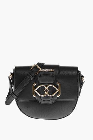 Moschino LOVE Faux Leather Crossbody Bag with Double Metal Heart