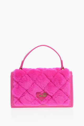 Moschino LOVE Faux Leather Hand Bag with Faux Fur Details