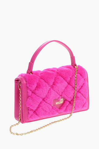 Moschino LOVE Faux Leather Hand Bag with Faux Fur Details