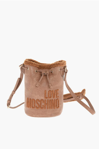 Moschino LOVE faux leather mini bucket bag with faux fur details