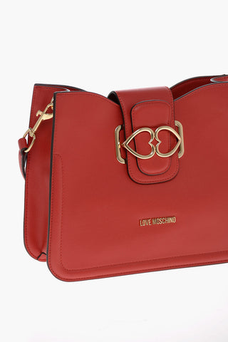 Moschino LOVE Faux Leather Shoulder Bag with Golden Hearts