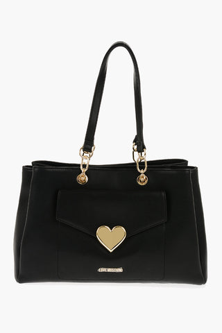 Moschino LOVE Faux Leather Tote Bag with Golden Logo