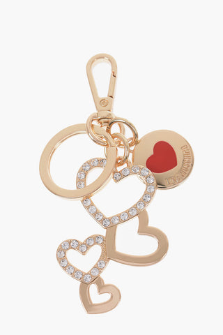 Moschino LOVE Golden-Effect keyring with Heart-Shaped Charm