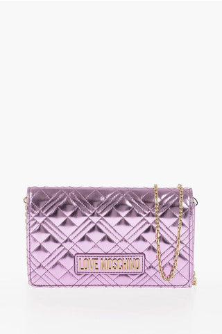 Moschino LOVE Laminated Faux Leather Bag with Chain Shoulder Strap