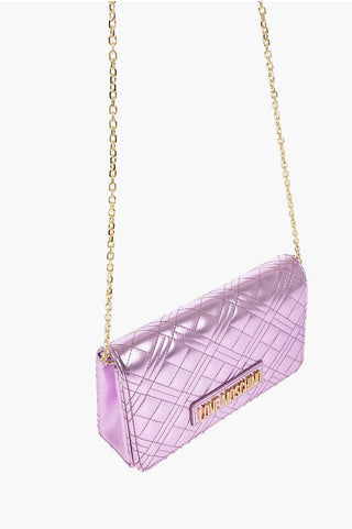 Moschino LOVE Laminated Faux Leather Bag with Chain Shoulder Strap