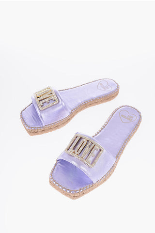 Moschino LOVE Laminated Leather Sandals with Rhinestone Logo Detail a