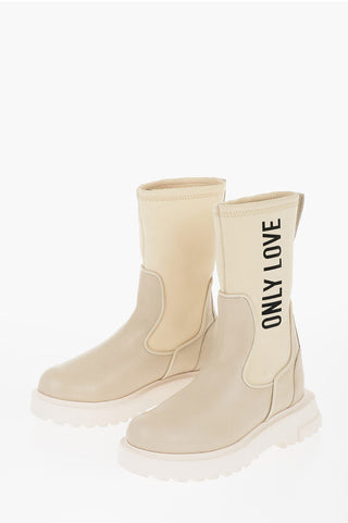 Moschino LOVE Leather and Fabric Boots with Contrasting Print Heel 4c