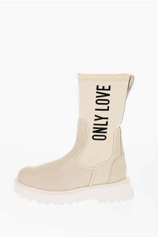 Moschino LOVE Leather and Fabric Boots with Contrasting Print Heel 4c