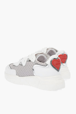 Moschino LOVE Leather and Fabric Sneakers RUNNING35 with Logoed Heart