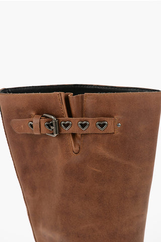 Moschino LOVE Leather Boots with Silver Heart Shape Details