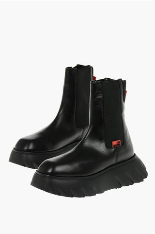 Moschino LOVE Leather CLIMB60 Chelsea Boots with Chunkly Sole and Con