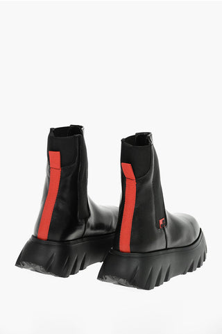 Moschino LOVE Leather CLIMB60 Chelsea Boots with Chunkly Sole and Con