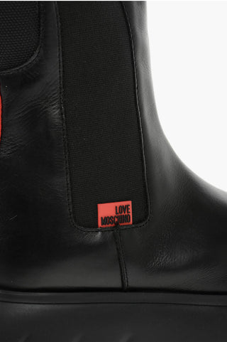 Moschino LOVE Leather CLIMB60 Chelsea Boots with Chunkly Sole and Con