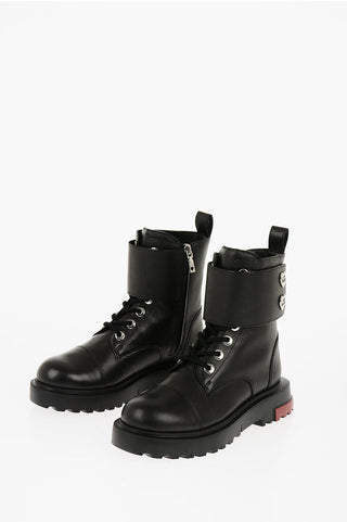 Moschino LOVE Leather Combat Boots with Logo Charm