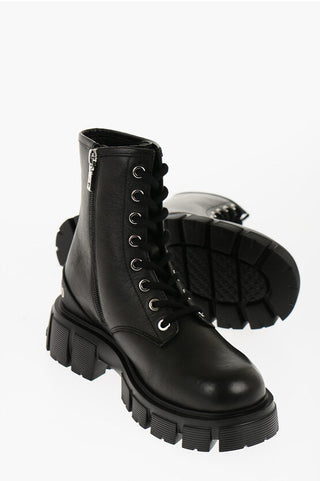 Moschino LOVE Leather TASSEL50 Combat Boots with Side Zip and Chunky