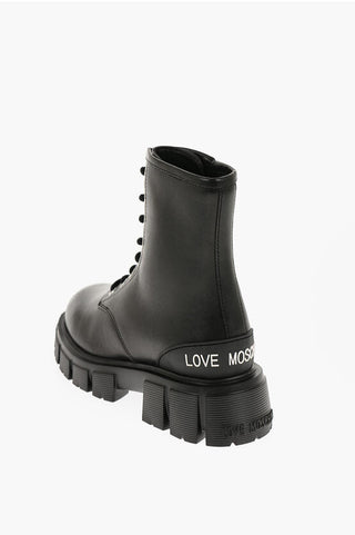 Moschino LOVE Leather TASSEL50 Combat Boots with Side Zip and Chunky