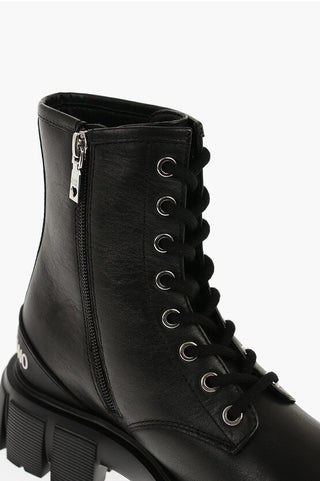 Moschino LOVE Leather TASSEL50 Combat Boots with Side Zip and Chunky