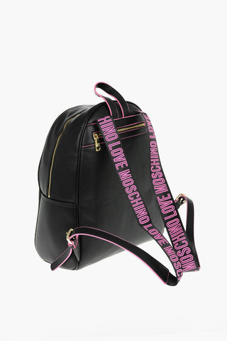 Moschino LOVE Logoed Shoulder Strap Faux Leather SAFETY Backpack