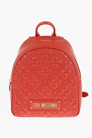 Moschino LOVE Quilted Faux Leather Backpack with Golden Logo