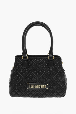 Moschino LOVE Quilted Faux Leather Hand Bag with Embossed Logos