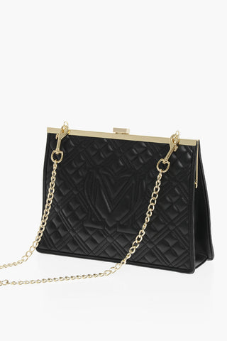 Moschino LOVE Quilted Faux Leather Shoulder Bag with Golden Details