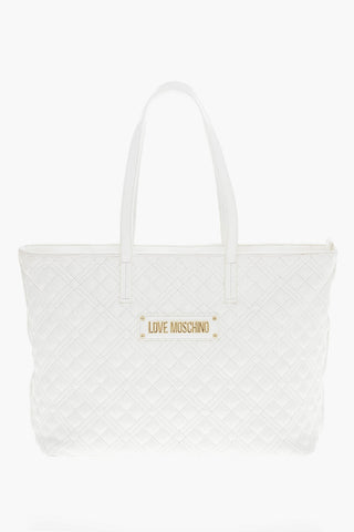 Moschino LOVE Quilted Faux Leather Tote Bag with Metal Logo