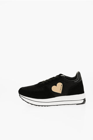 Moschino LOVE Suede and Fabric RUN40 Sneakers with Golden Heart