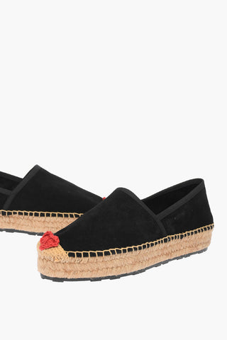 Moschino LOVE Suede Split Leather Platform Espadrilles with Heart Emd