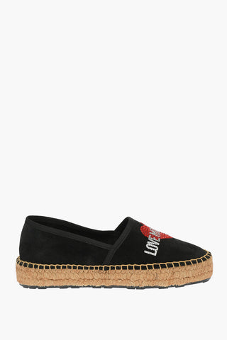 Moschino LOVE Suede Split Leather Platform Espadrilles with Strass Lo