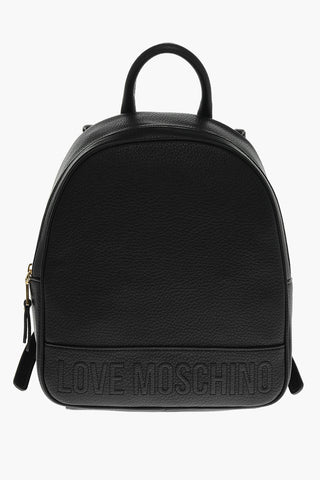 Moschino LOVE Textured Faux Leather Backpack with Embossed Logo