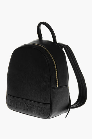 Moschino LOVE Textured Faux Leather Backpack with Embossed Logo