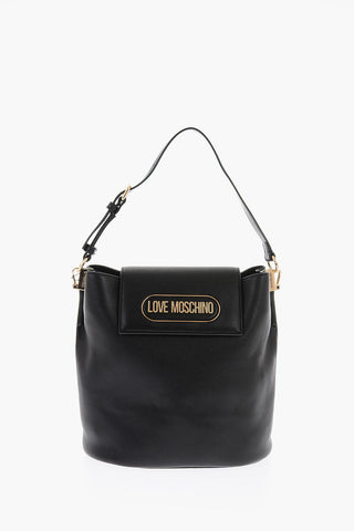 Moschino LOVE Textured Faux Leather Bucket Bag with Embossed Logo