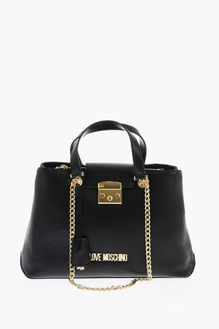 Moschino LOVE Textured Faux Leather LUCILLE Tote Bag with Double Comp