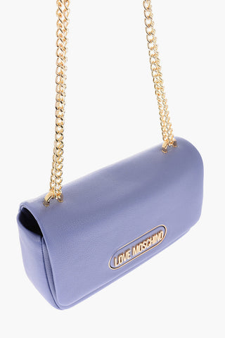 Moschino LOVE Textured Faux Leather Shoulder Bag with Golden Logo