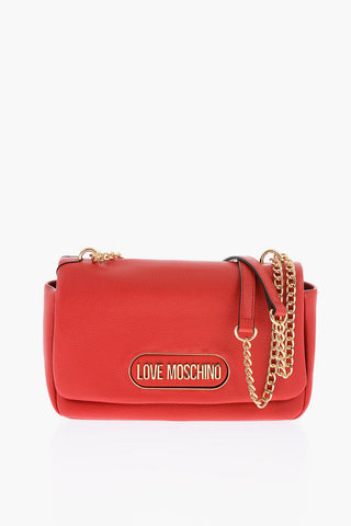 Moschino LOVE Textured Faux Leather Shoulder Bag with Golden Logo