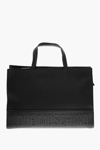 Moschino LOVE Textured Faux Leather Tote Bag with Embossed Logo