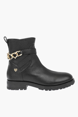 Moschino LOVE textured leather boots with golden chain