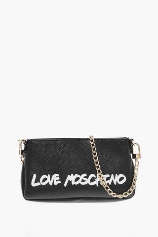 Moschino LOVE Textured Leather Shoulder Bag with Graffiti-Print