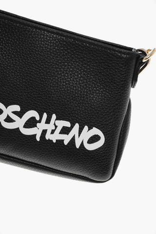 Moschino LOVE Textured Leather Shoulder Bag with Graffiti-Print