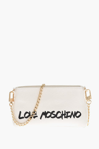 Moschino LOVE Textured Leather Shoulder Bag with Logo-Print