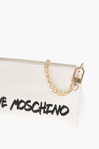 Moschino LOVE Textured Leather Shoulder Bag with Logo-Print