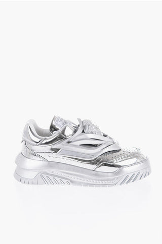 Versace Metallized Leather ODISSEA Low-Top Sneakers With Statement L