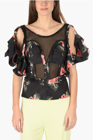 Maison Margiela MM0 floral-printed illusion neckline crop top